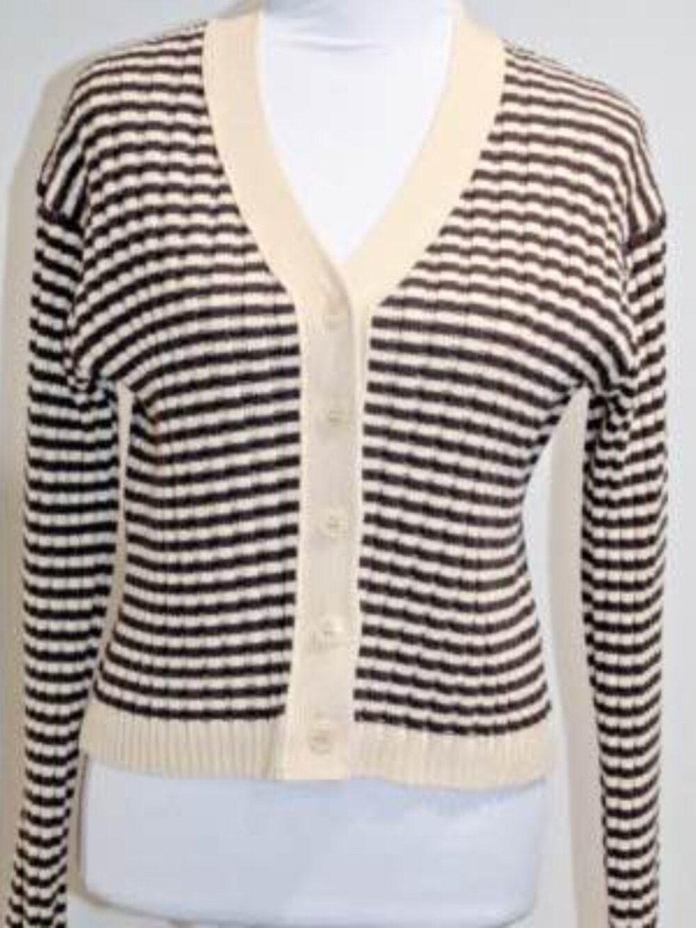 The GREAT Mini Striped Cardigan Sweater, Dark Brown Stripe, Size 2